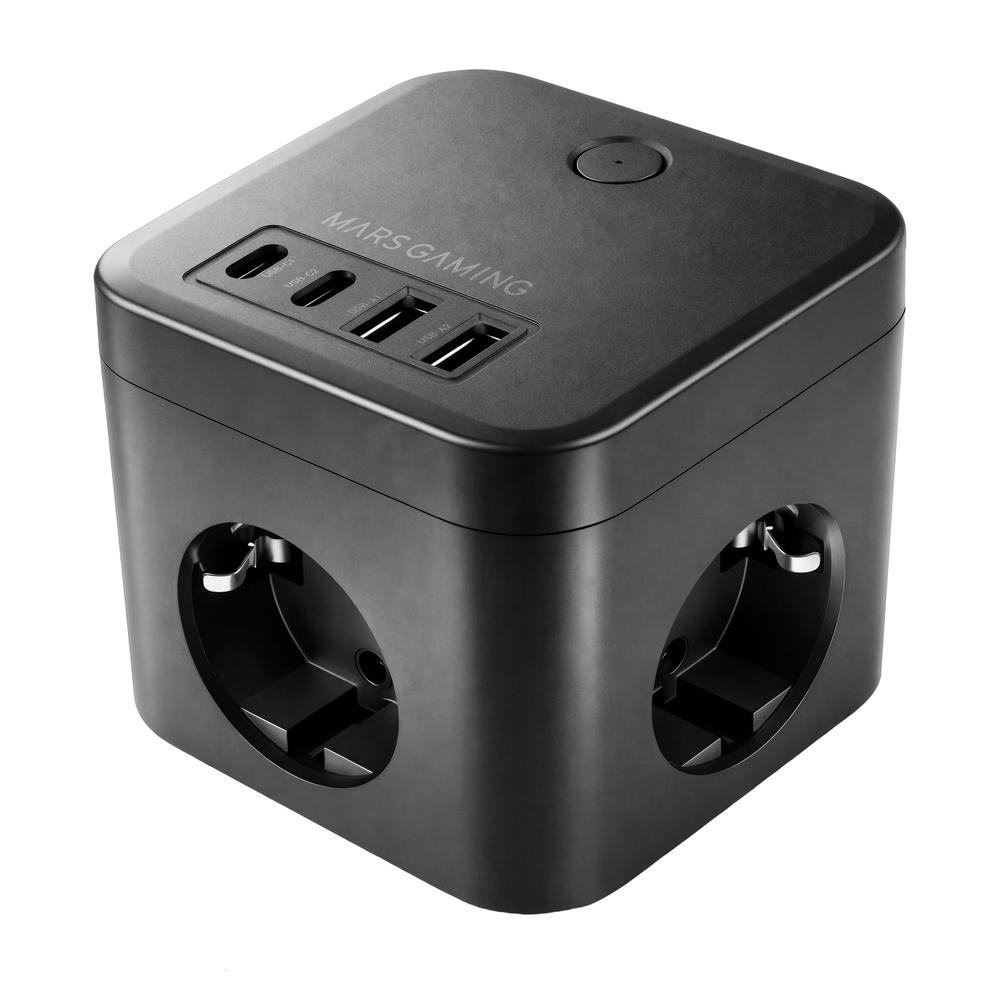 CARGADOR DE PARED MARS GAMING MD-CUBE35 35W 3X SCHUKO 2X USB TIPO C 2X USB TIPO A NEGRO