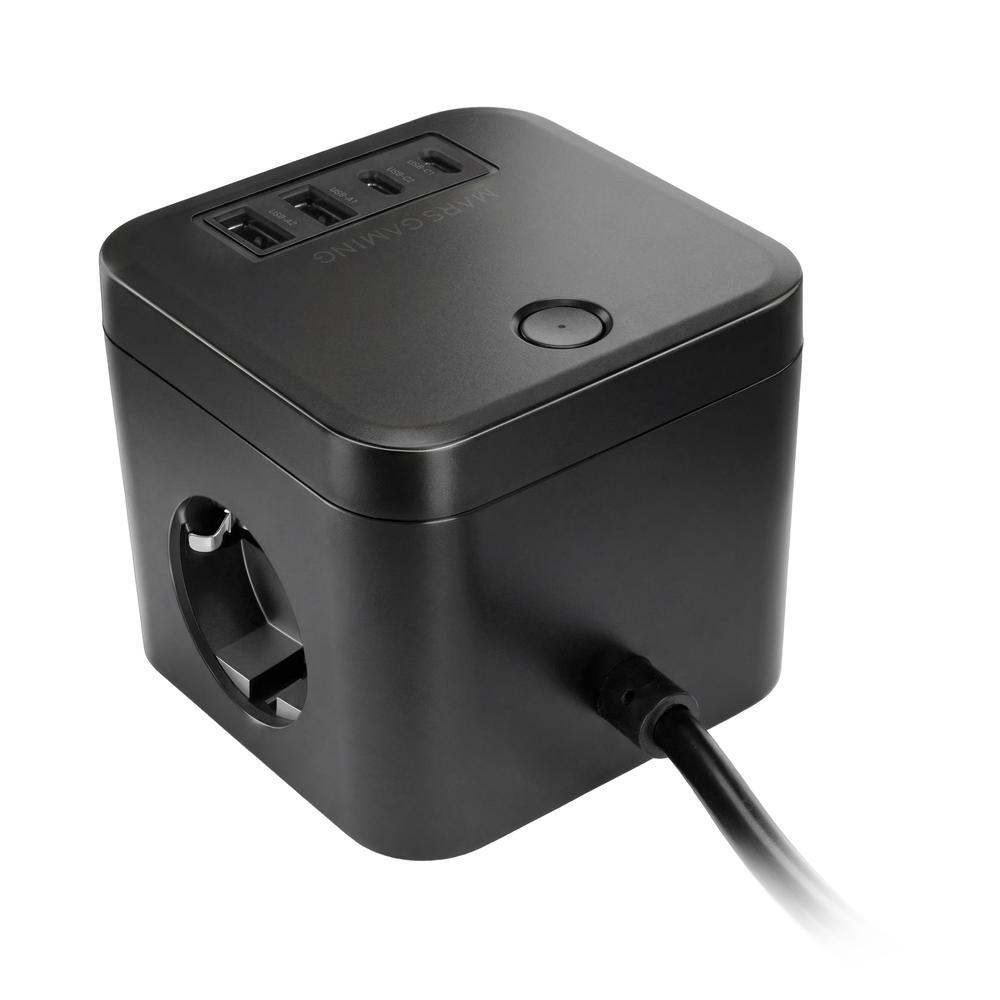 CARGADOR DE PARED MARS GAMING MD-CUBE35 35W 3X SCHUKO 2X USB TIPO C 2X USB TIPO A NEGRO