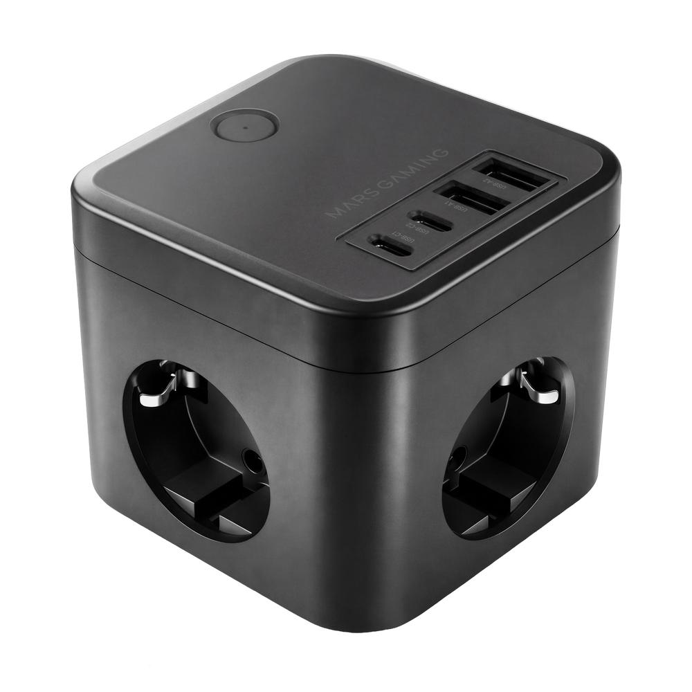 CARGADOR DE PARED MARS GAMING MD-CUBE35 35W 3X SCHUKO 2X USB TIPO C 2X USB TIPO A NEGRO