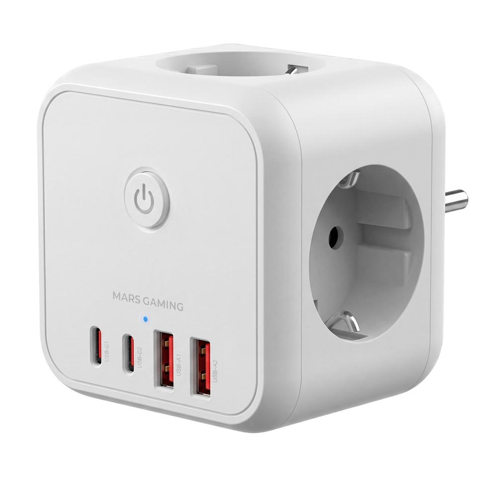 CARGADOR DE PARED MARS GAMING MD-CUBE20W 20W 3X SCHUKO 2X USB TIPO C 2X USB TIPO A BLANCO