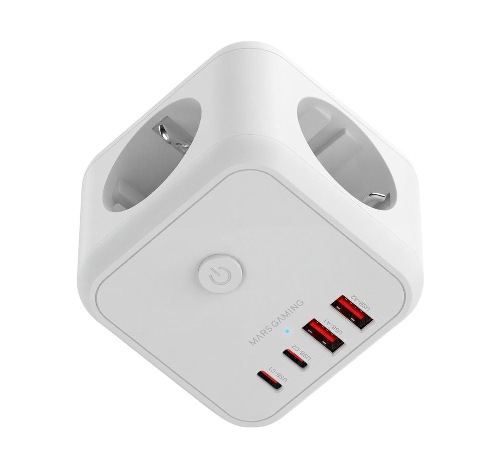 CARGADOR DE PARED MARS GAMING MD-CUBE20W 20W 3X SCHUKO 2X USB TIPO C 2X USB TIPO A BLANCO