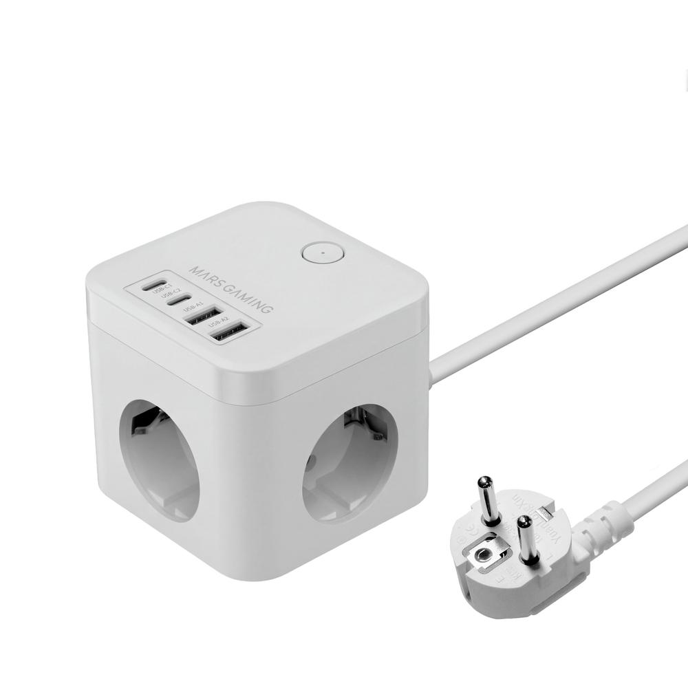 CARGADOR DE PARED MARS GAMING MD-CUBE35W 35W 3X SCHUKO 2X USB TIPO C 2X USB TIPO A BLANCO