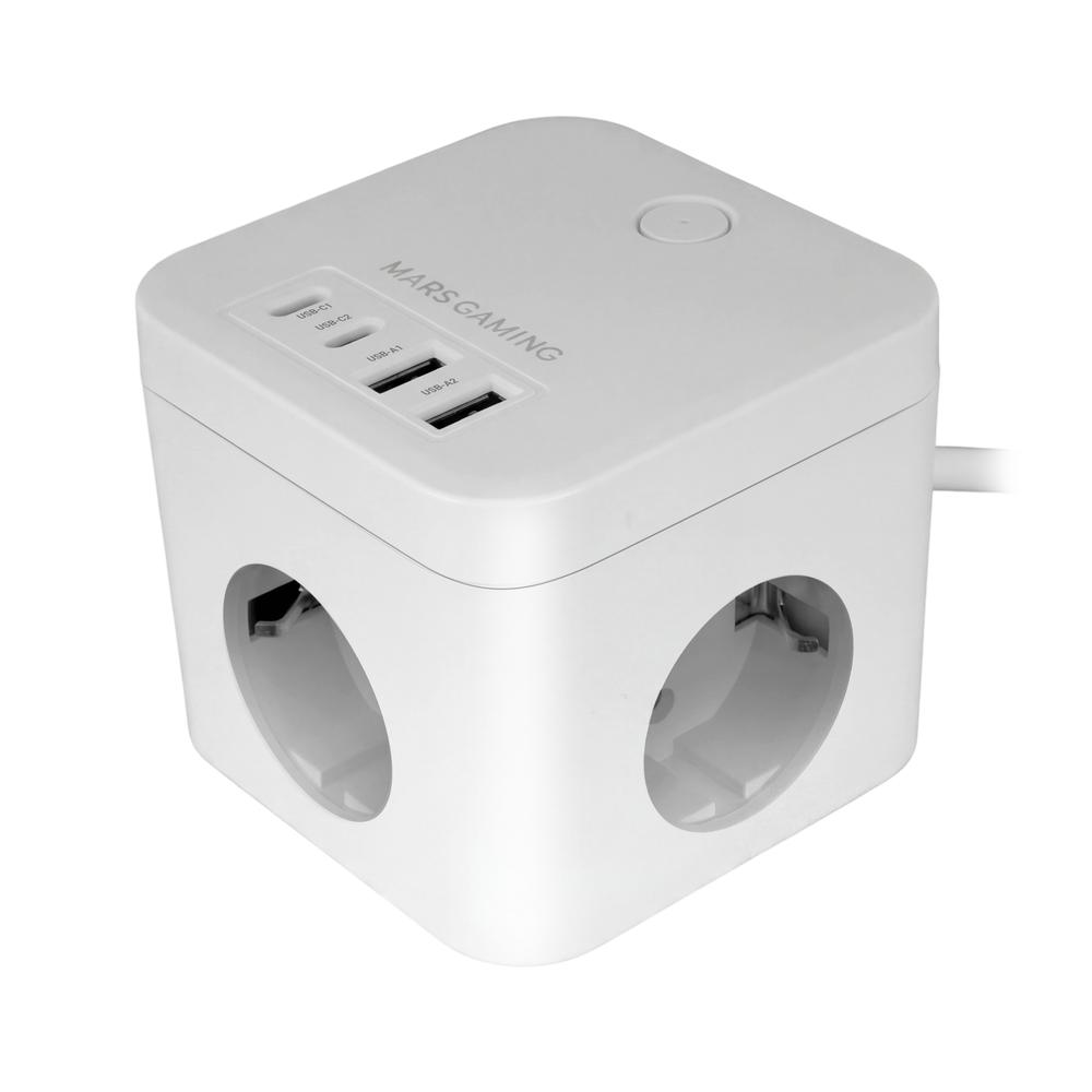 CARGADOR DE PARED MARS GAMING MD-CUBE35W 35W 3X SCHUKO 2X USB TIPO C 2X USB TIPO A BLANCO