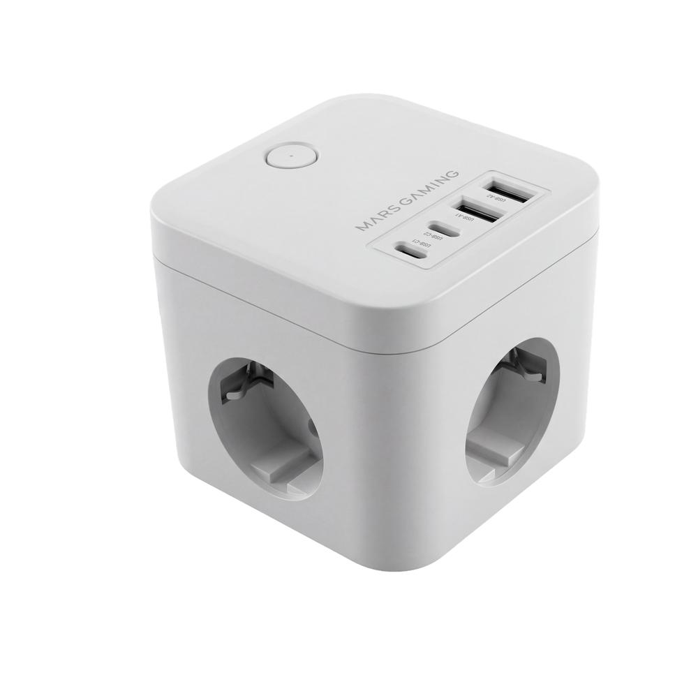 CARGADOR DE PARED MARS GAMING MD-CUBE35W 35W 3X SCHUKO 2X USB TIPO C 2X USB TIPO A BLANCO