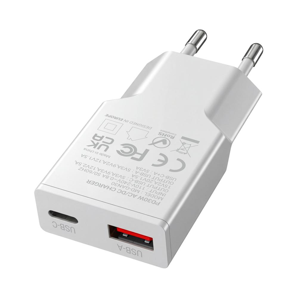 CARGADOR DE PARED MARS GAMING MD-GAN30W 30W 1X USB TIPO C 1 X USB TIPO A BLANCO