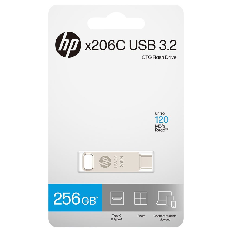 MEMORIA USB 3.2 / USB TIPO C PNY HP X206C-A OTG 256GB METAL