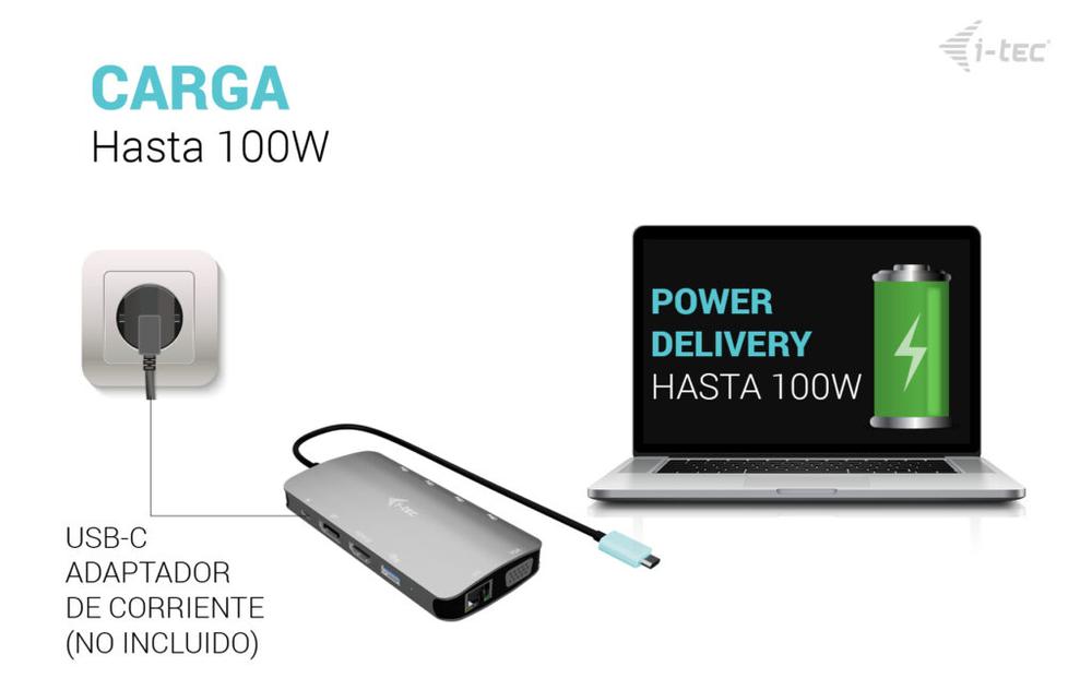 DOCKING STATION I-TEC USB TIPO C 10 EN 1 + CARGADOR UNIVERSAL 100W