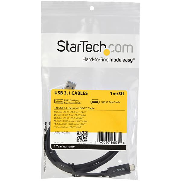 CABLE USB TIPO C A USB TIPO A STARTECH 1M/ MACHO-MACHO/ NEGRO