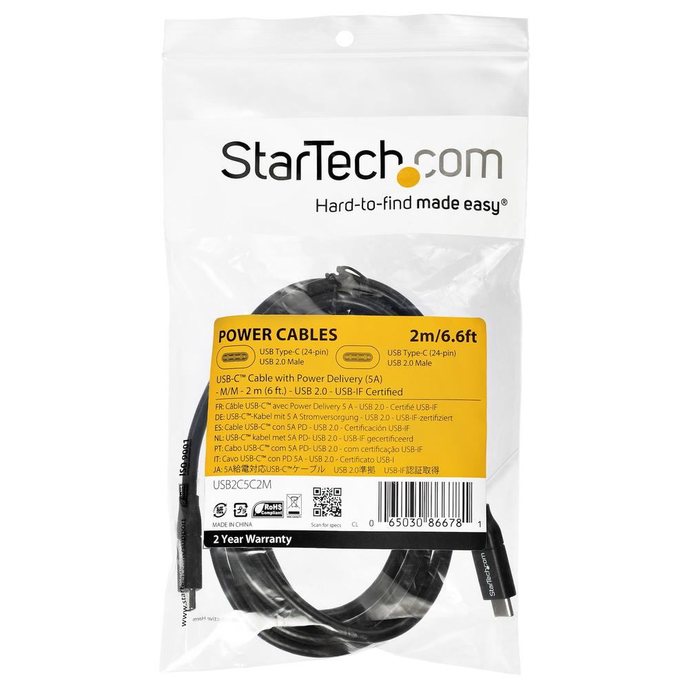 CABLE USB TIPO C STARTECH 2M/ MACHO-MACHO/ NEGRO