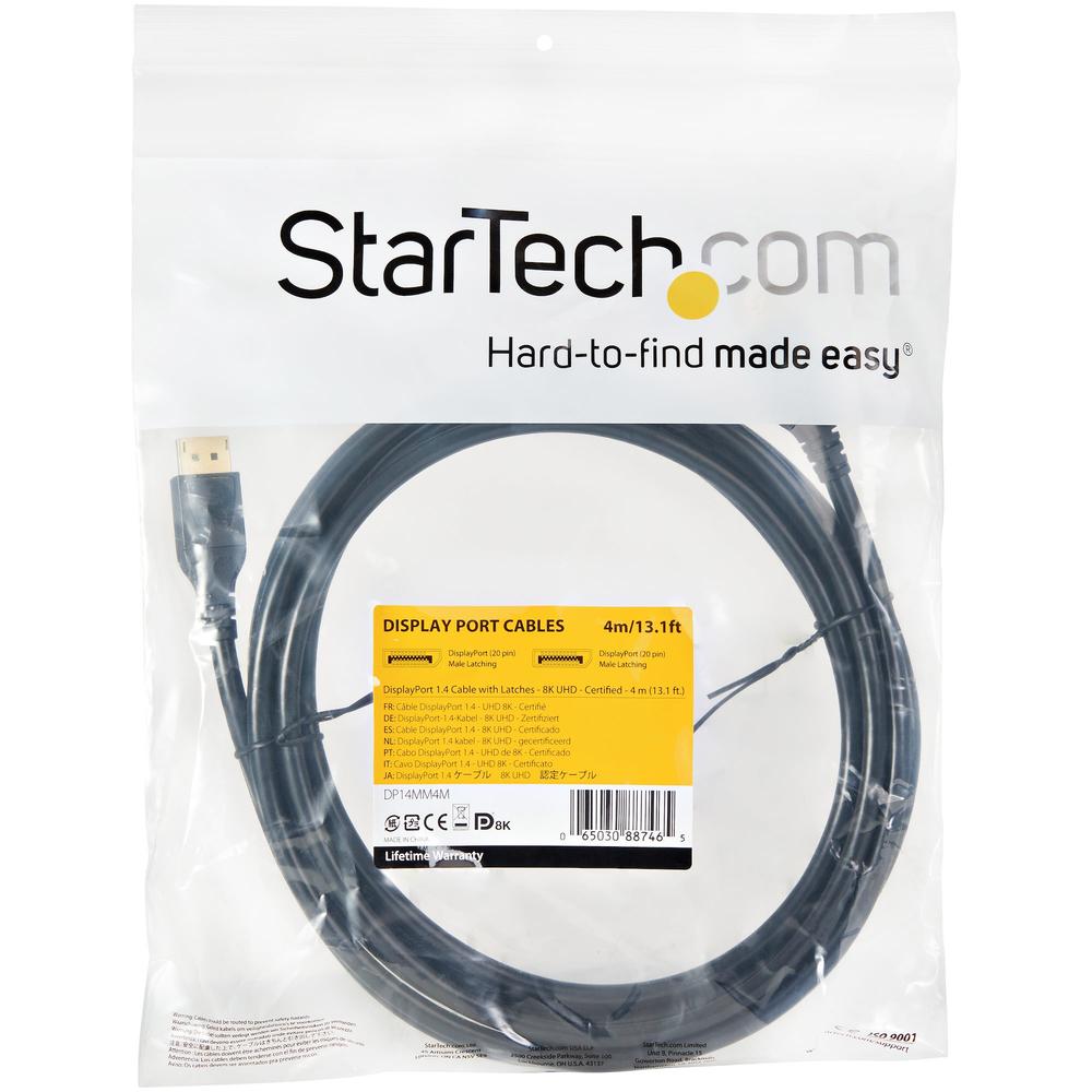 CABLE DISPLAYPORT 8K STARTECH 4M/ MACHO-MACHO/ NEGRO