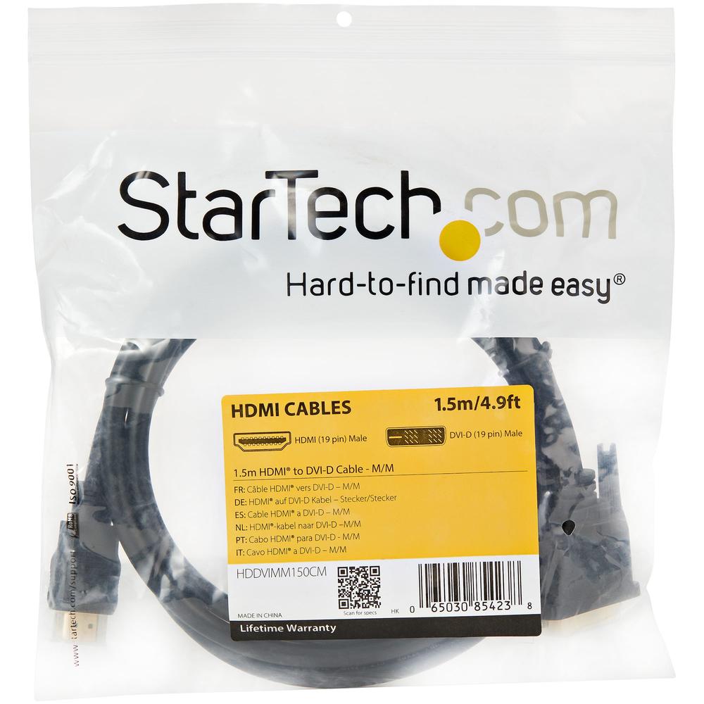 CABLE HDMI A DVI-D STARTECH 1.5M/ MACHO-MACHO/ NEGRO