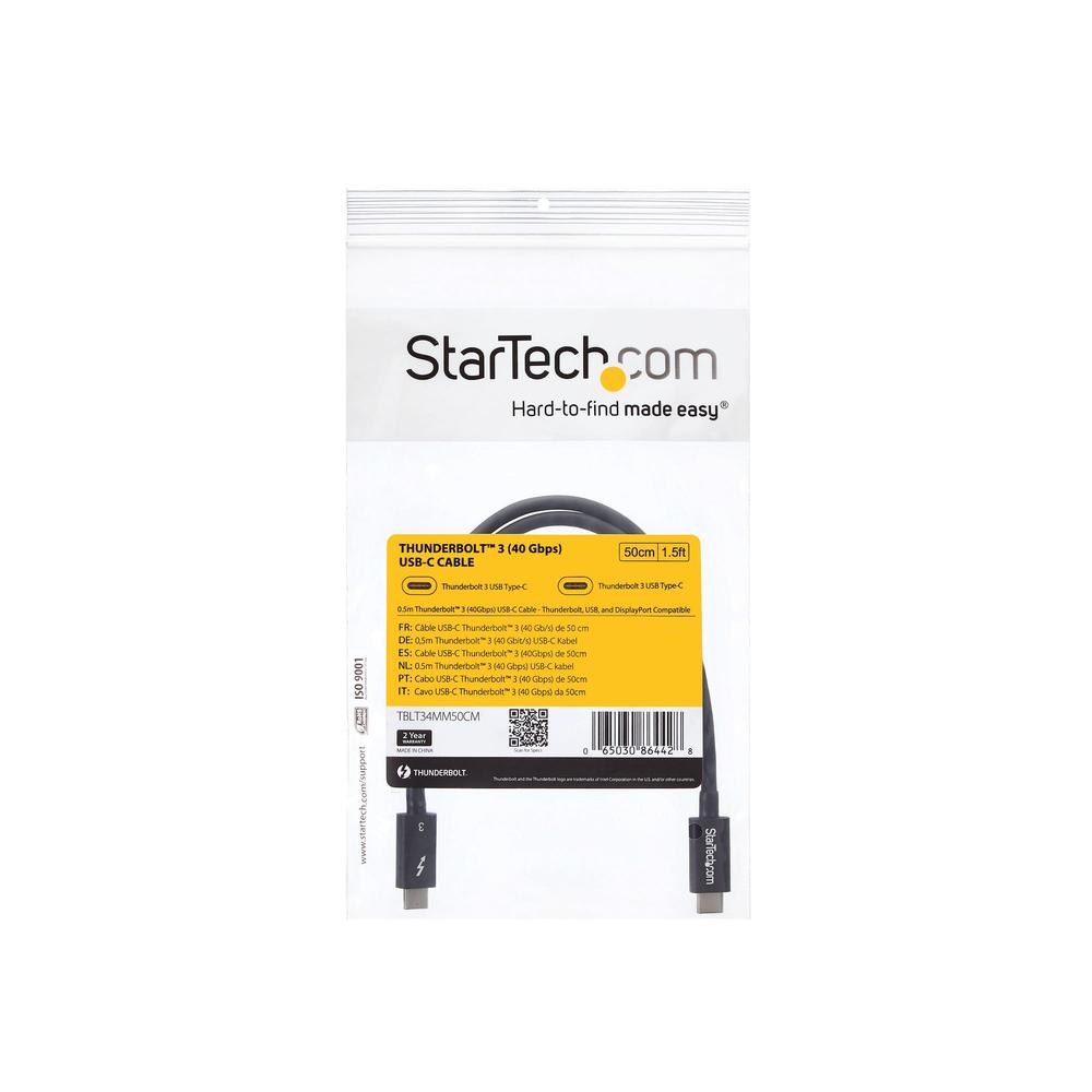 CABLE USB TIPO C STARTECH 0.5M/ MACHO-MACHO/ NEGRO
