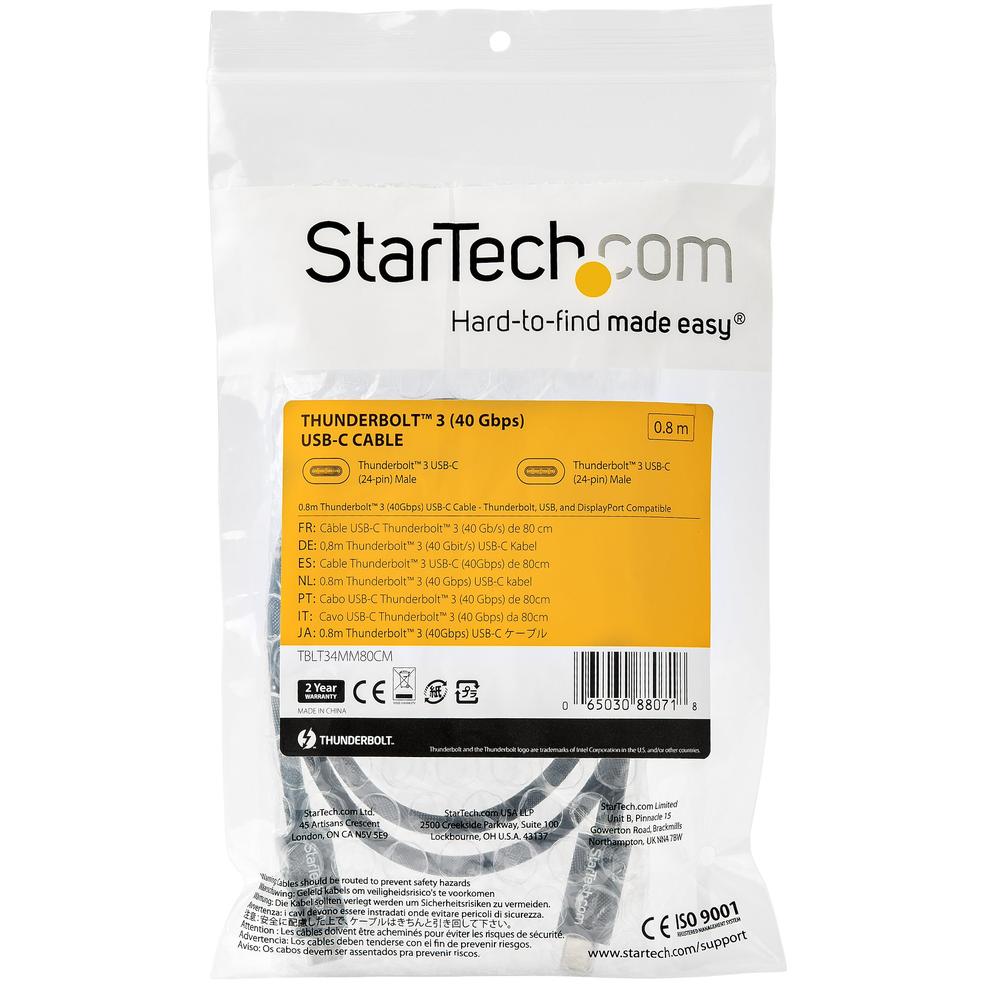 CABLE USB TIPO C STARTECH 0.8M/ MACHO-MACHO/ NEGRO
