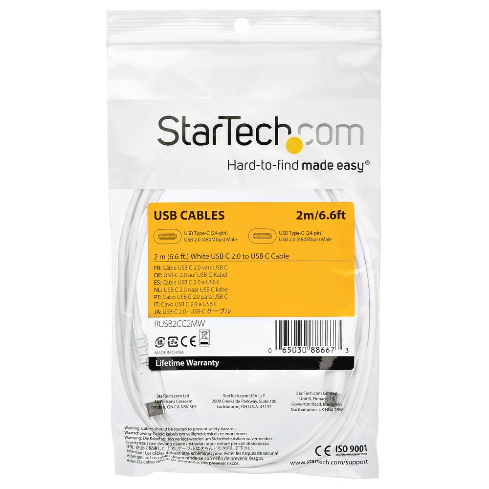 CABLE USB TIPO C STARTECH 2M/ MACHO-MACHO/ BLANCO