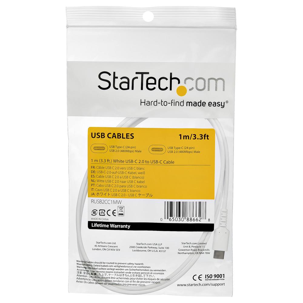 CABLE USB TIPO C STARTECH 1M/ MACHO-MACHO/ BLANCO
