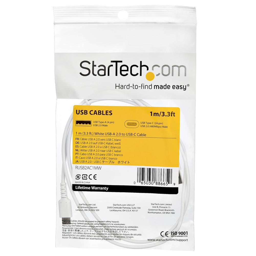 CABLE USB TIPO A A USB TIPO C STARTECH 1M/ MACHO-MACHO/ BLANCO