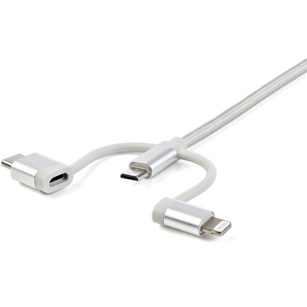 CABLE USB TIPO A A MICRO USB/ USB TIPO C/ LIGHTNING STARTECH 1M/ MACHO-MACHO/ PLATA TRENZADO