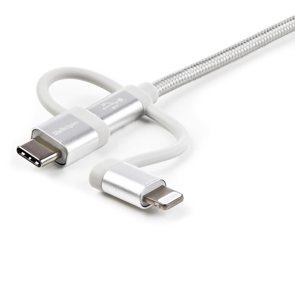 CABLE USB TIPO A A MICRO USB/ USB TIPO C/ LIGHTNING STARTECH 1M/ MACHO-MACHO/ PLATA TRENZADO