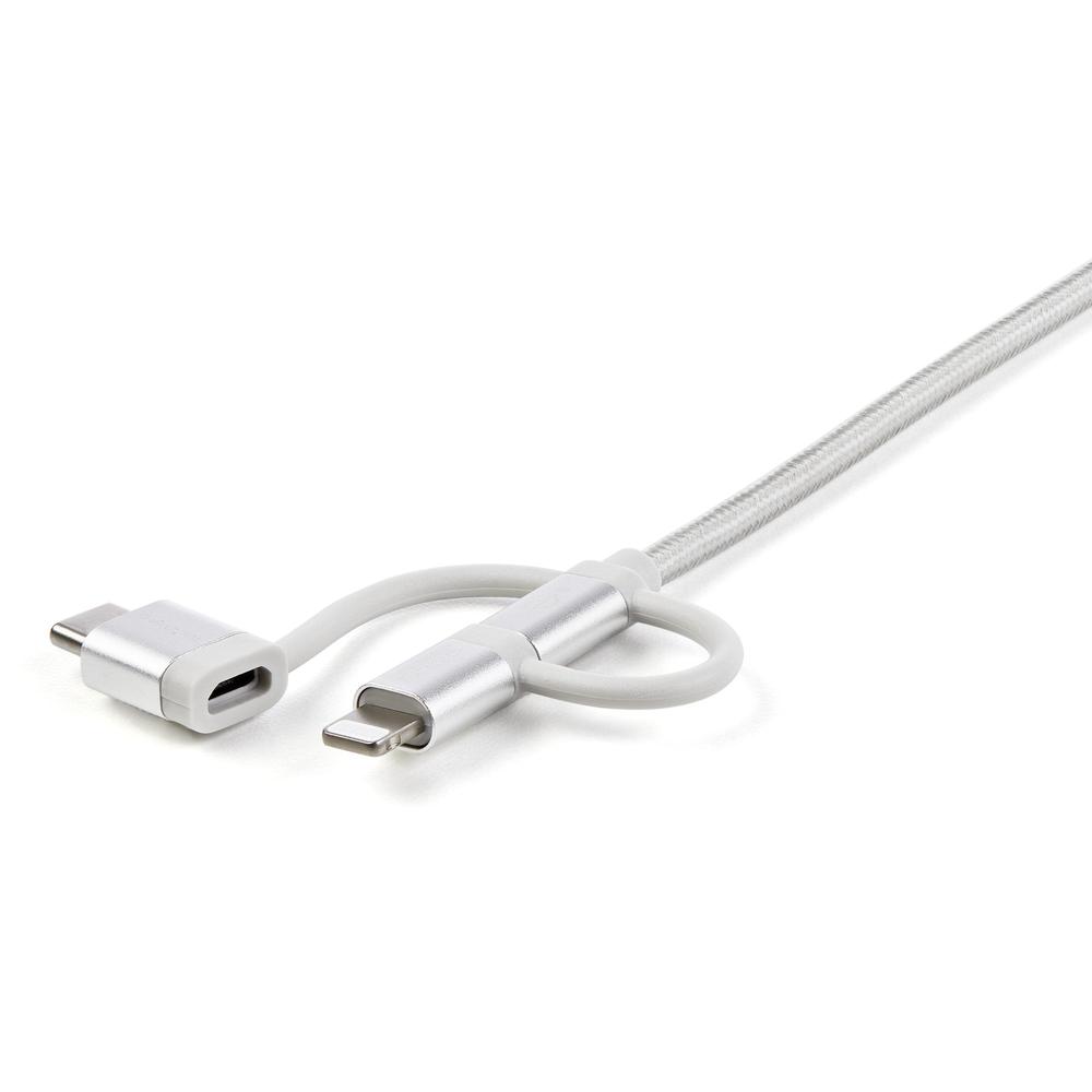 CABLE USB TIPO A A MICRO USB/ USB TIPO C/ LIGHTNING STARTECH 1M/ MACHO-MACHO/ PLATA TRENZADO