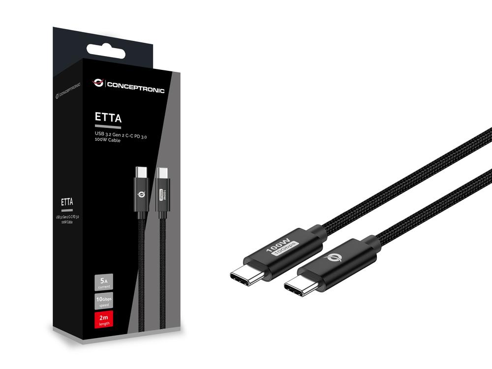 CABLE USB-C CONCEPTRONIC MACHO - MACHO 2M USB 3.2 GEN 2 100W 20V 5A 10GBPS E-MARK