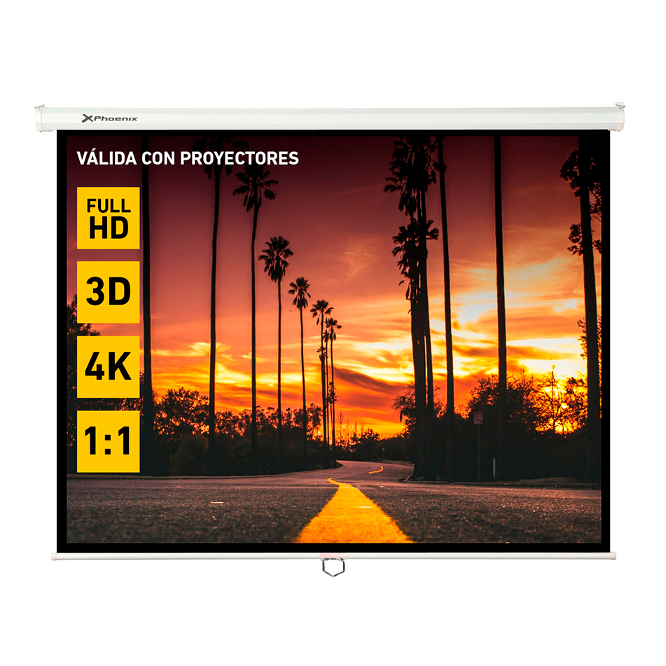 Phoenix - Pantalla de Proyeccion Manual Plegable 112 Pulgadas 2 x 2m Formatos 1:1 4:3 16:9 de Techo y Pared