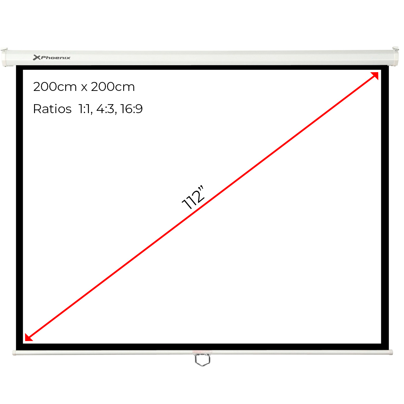 Phoenix - Pantalla de Proyeccion Manual Plegable 112 Pulgadas 2 x 2m Formatos 1:1 4:3 16:9 de Techo y Pared