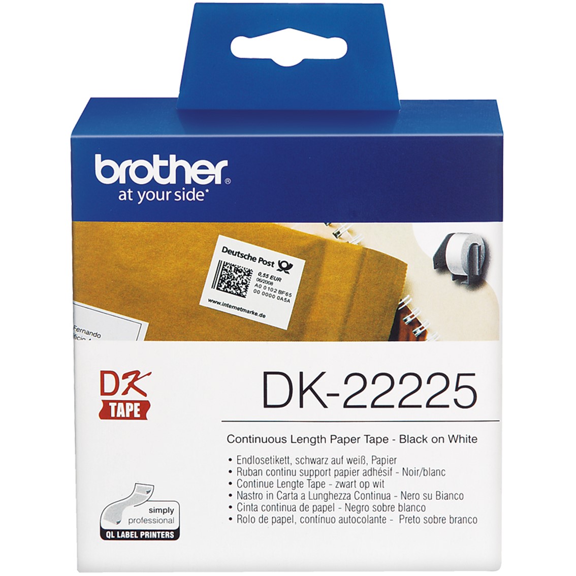 ETIQUETAS CINTA CONTINUA BROTHER BLANCA DK22225 38MM