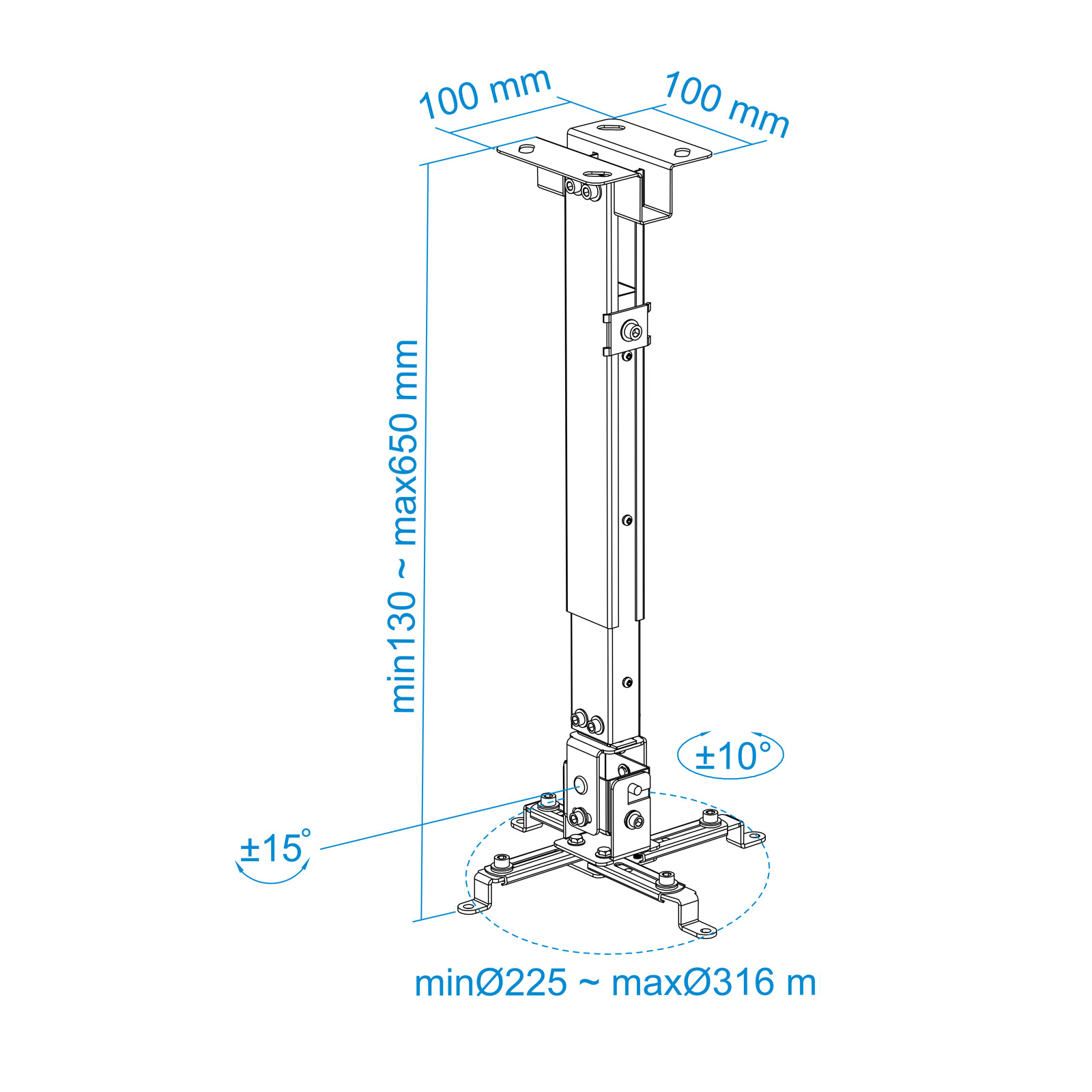 SOPORTE DE PROYECTOR DE TECHO TOOQ  PJ2012T-W BLANCO  DISTANCIA 130-650 mm.