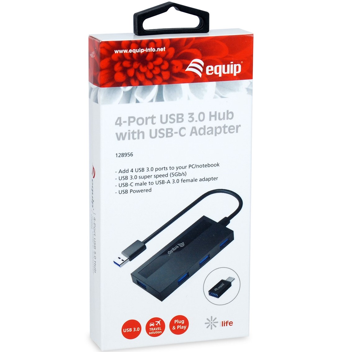 HUB USB EQUIP LIFE 4 X USB 3.0 + ADAPTADOR USB TIPO C