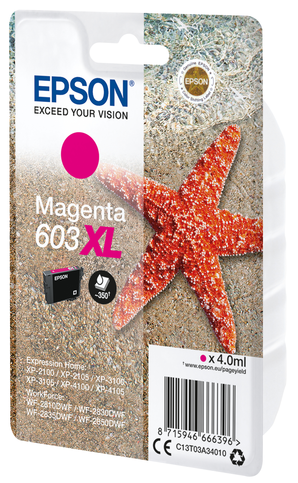 CARTUCHO TINTA EPSON C13T03A34010 SINGLEPACK MAGENTA 603XL ESTRELLA DE MAR
