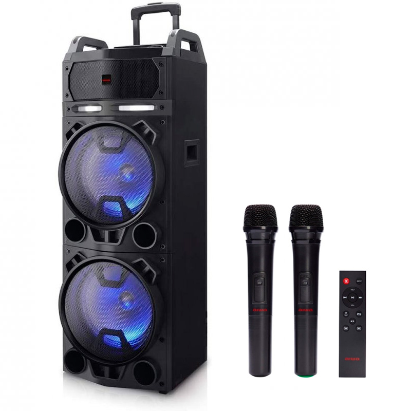 ALTAVOZ TROLLEY AIWA KBTUS-900 100W RMS CON KARAOKE 2 MICROS INALAMBRICOS