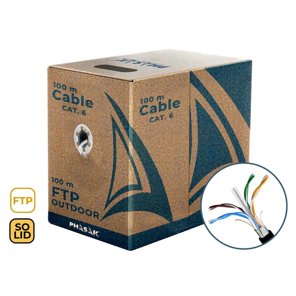 BOBINA DE CABLE DE RED EXTERIOR CCA SÓLIDO EN CAJA FTP CAT. 6 100 METROS PHR 671