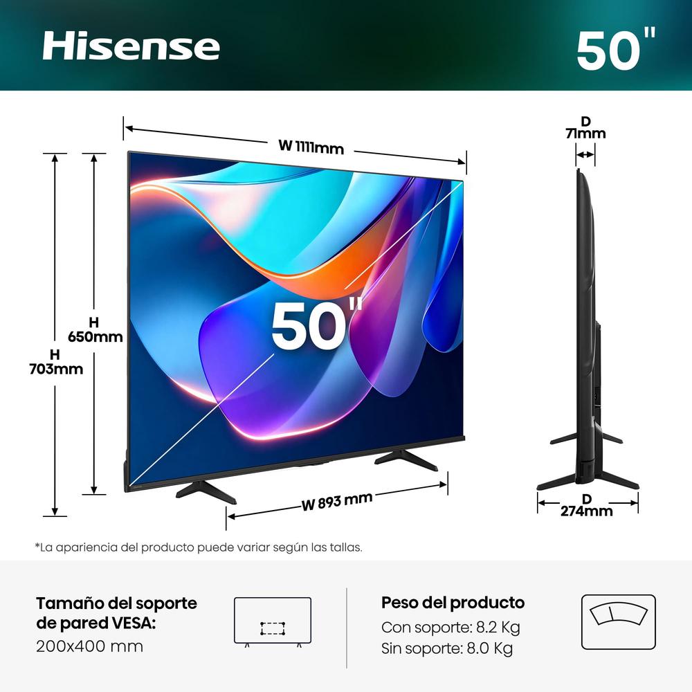 TV HISENSE 50" LED 4K UHD/ 50A6S/ SMART TV