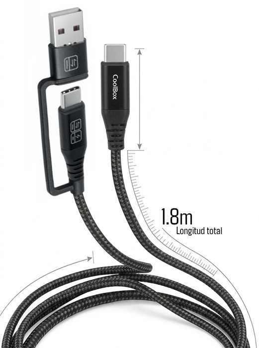 CABLE COOLBOX CARGA MAS DATOS MICRO USB-C 60W 1.2m ADAPTADOR USB-A