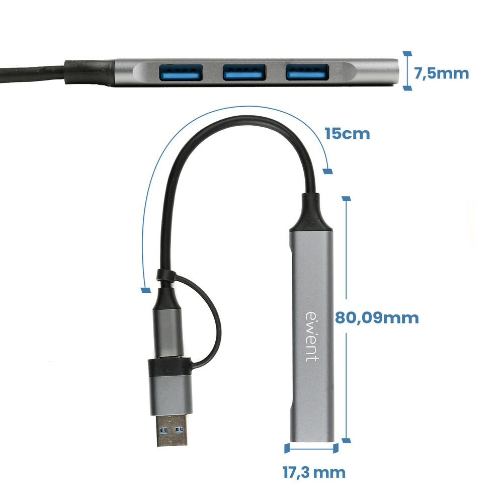 HUB EWENT USB TIPO C / USB 3.2 4 EN 1