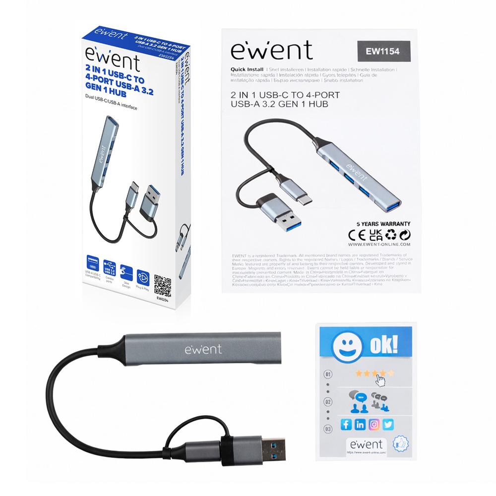 HUB EWENT USB TIPO C / USB 3.2 4 EN 1