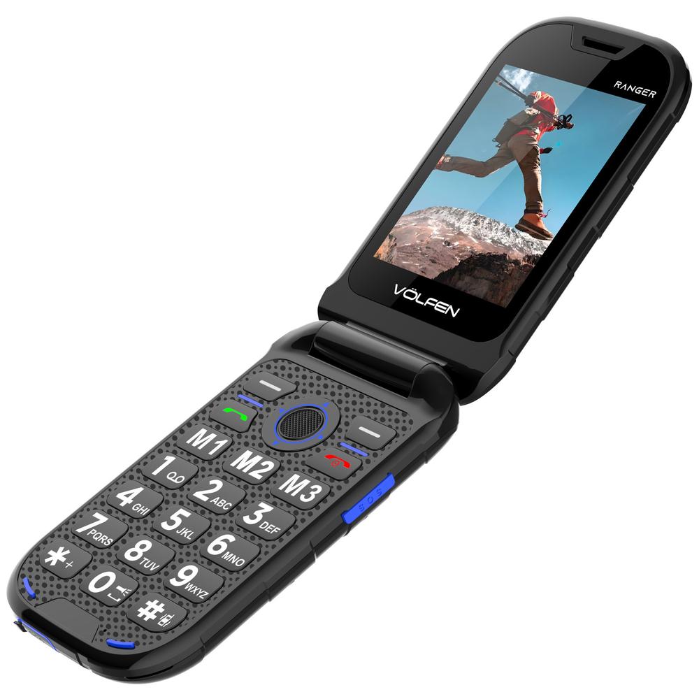 TELEFONO MOVIL VOLFEN RANGER TIPO CONCHA AZUL BASE DE CARGA