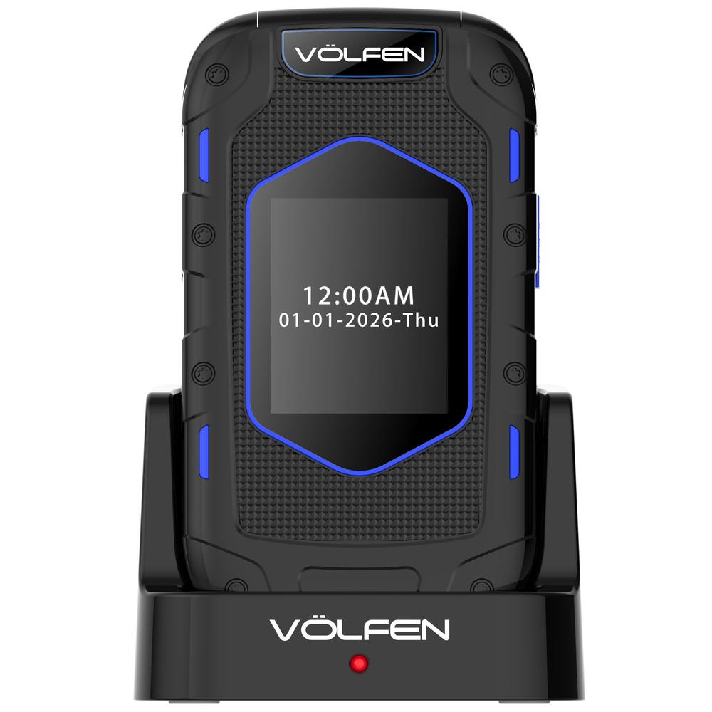 TELEFONO MOVIL VOLFEN RANGER TIPO CONCHA AZUL BASE DE CARGA
