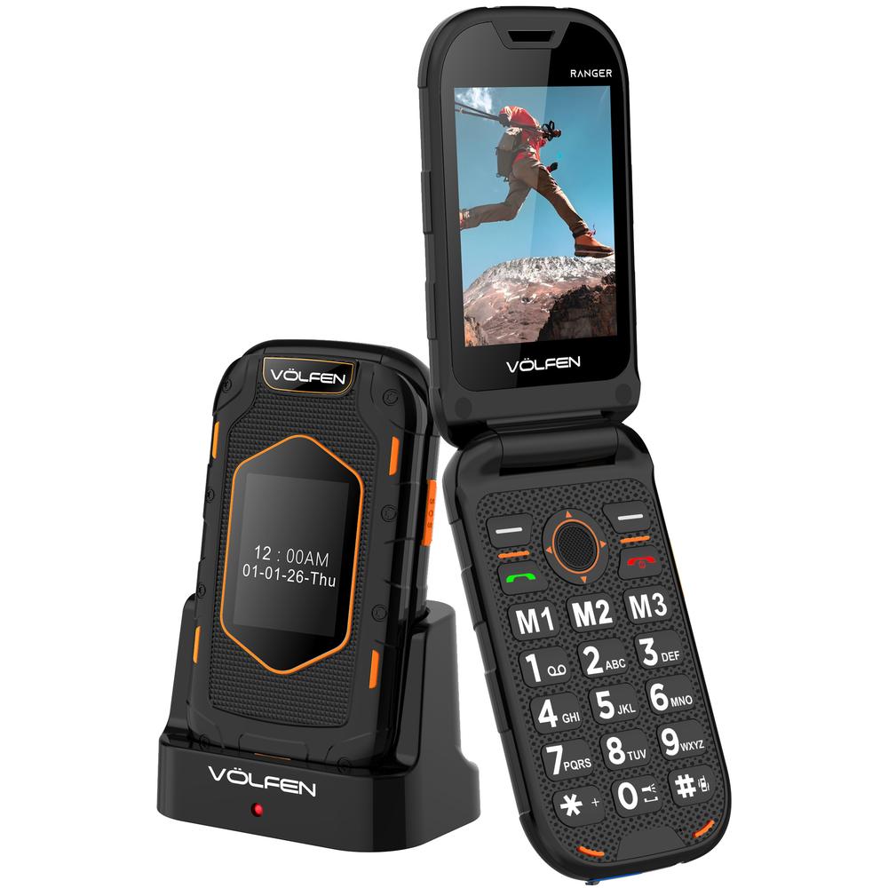 TELEFONO MOVIL VOLFEN RANGER TIPO CONCHA NEGRO/AMARILLO BASE DE CARGA