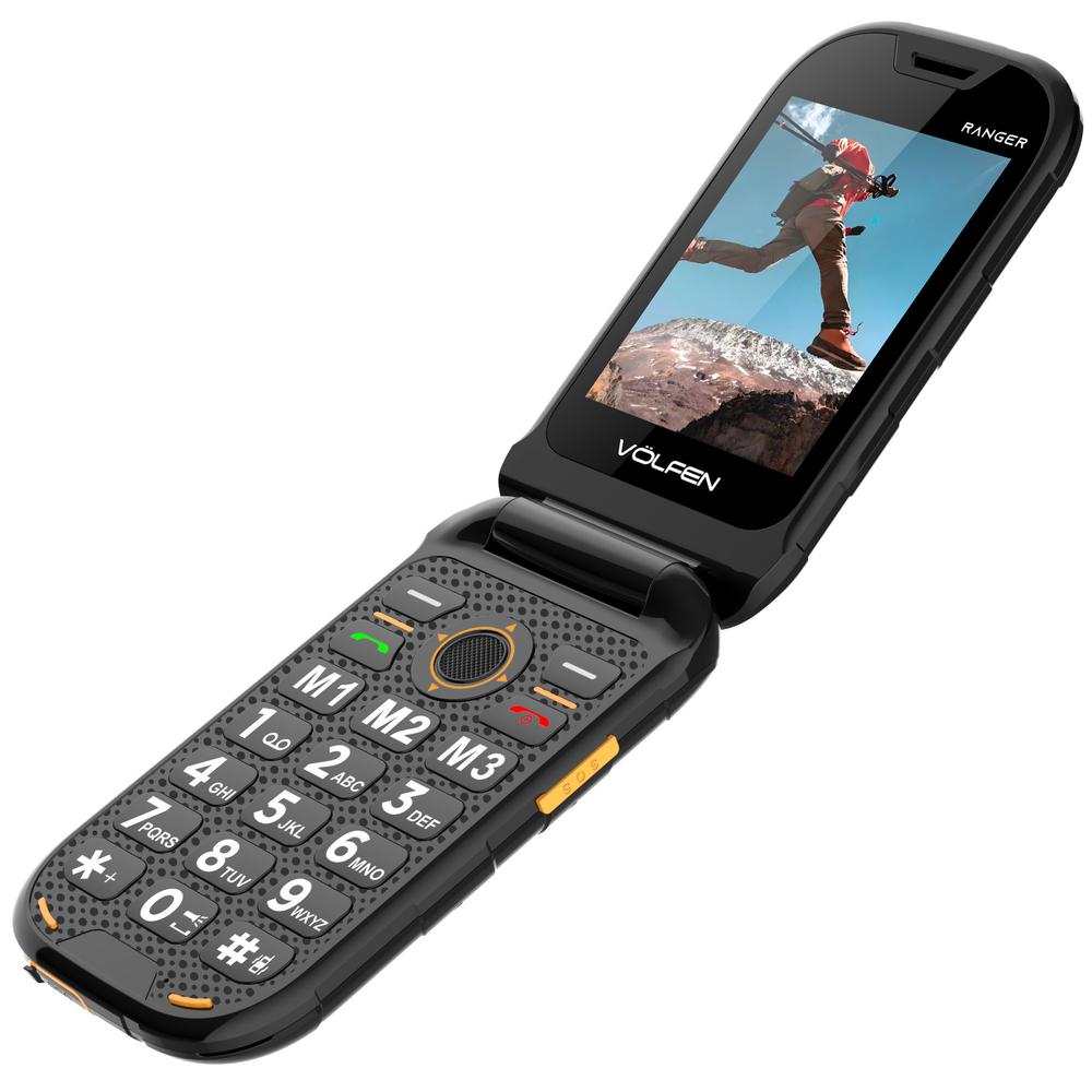 TELEFONO MOVIL VOLFEN RANGER TIPO CONCHA NEGRO/AMARILLO BASE DE CARGA