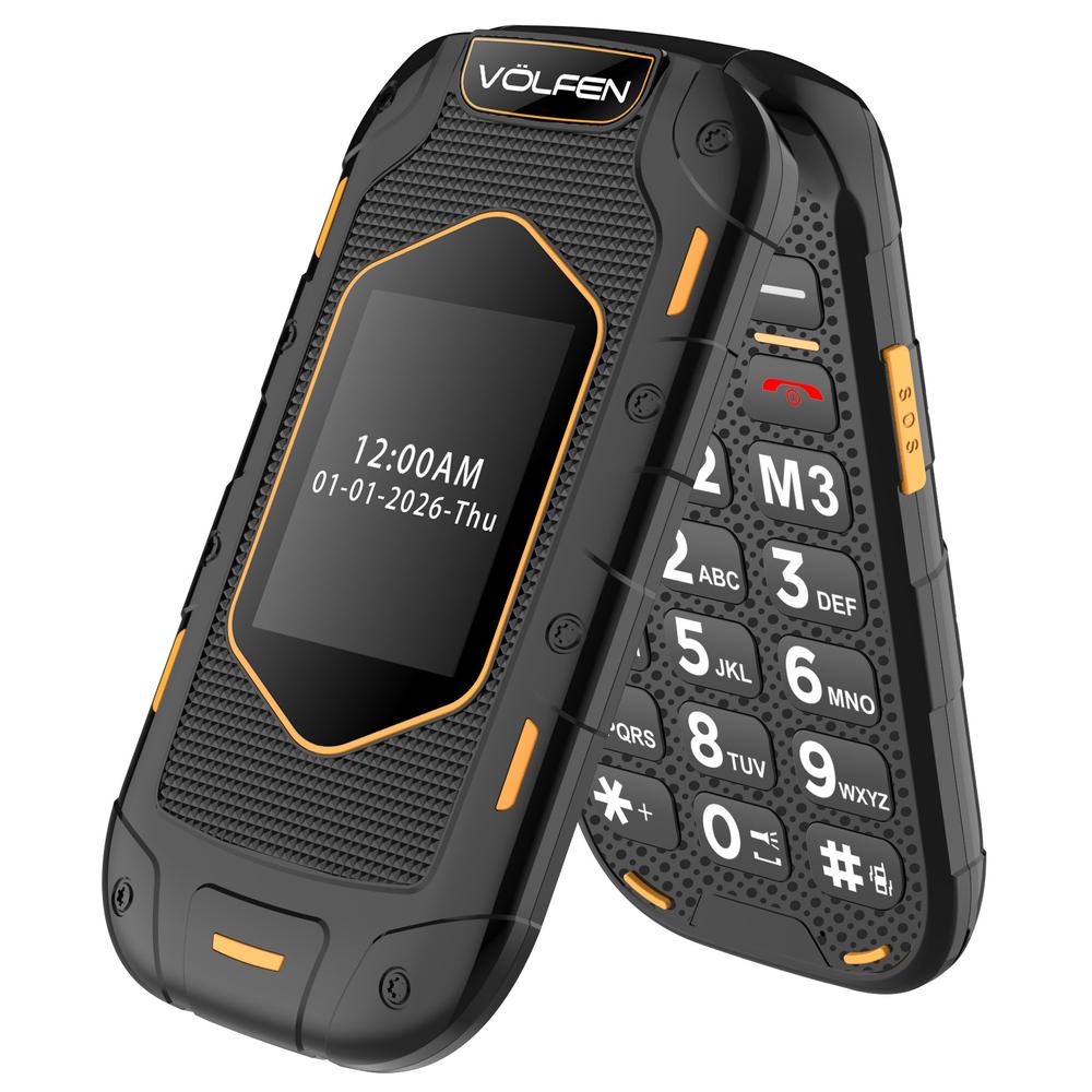 TELEFONO MOVIL VOLFEN RANGER TIPO CONCHA NEGRO/AMARILLO BASE DE CARGA