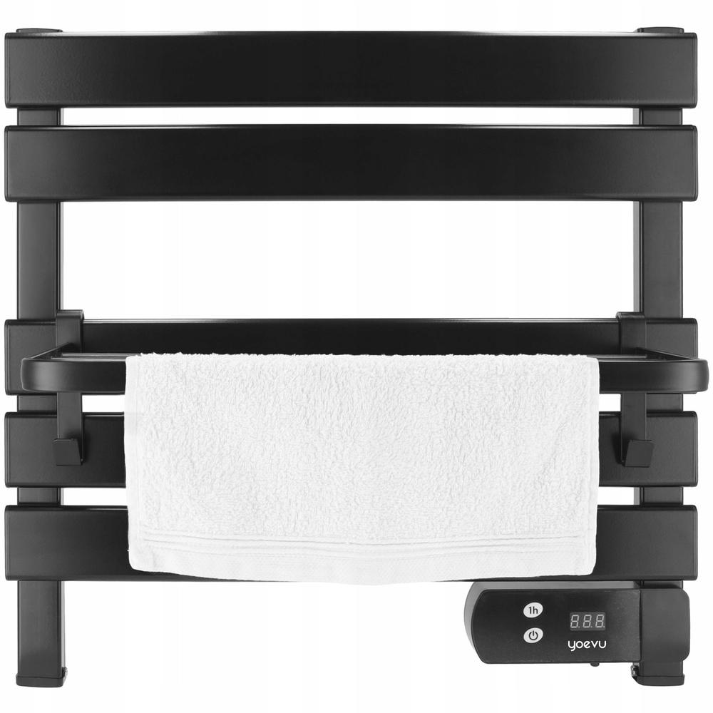 YOEVU - KIT RADIADOR TOALLERO 150 W MAS REPISA EXTRA CON GANCHOS - COLOR NEGRO