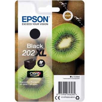 CARTUCHO TINTA EPSON C13T02G14010 SINGLEPACK NEGRO 202XL CLARIA PREMIUM INK XP-6000 / XP-6005 KIWI