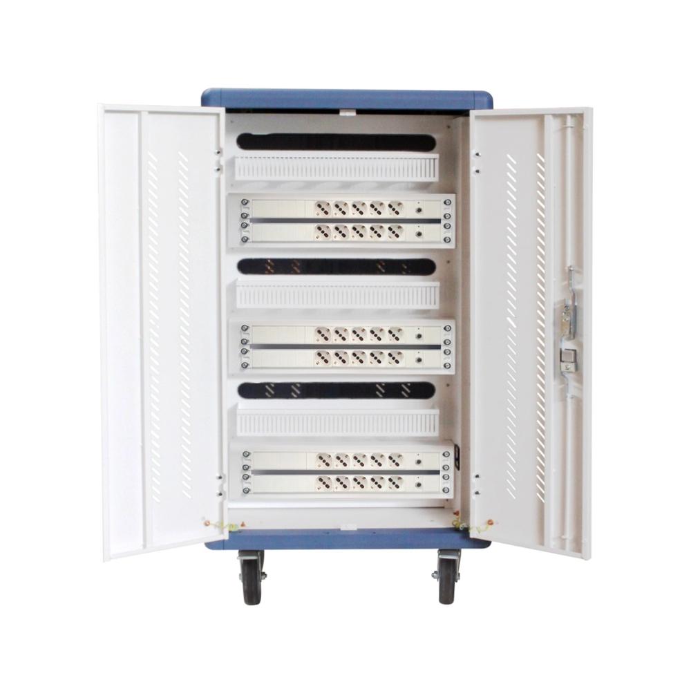 ARMARIO CARRO DE CARGA DE SEGURIDAD PHASAK MONTADO CON RUEDAS GOMA 30 COMPART. PARA PORTATIL TABLET Y SMARTPHONE BLANCO/AZUL PHT 3530