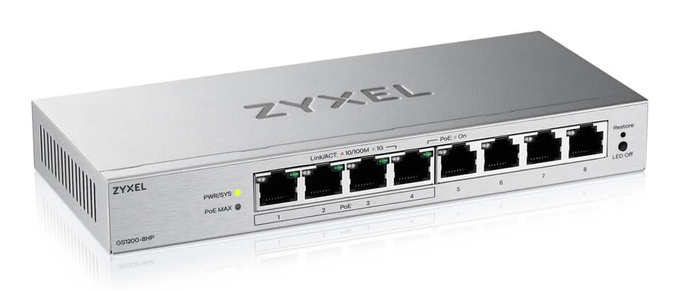 SWITCH 8 PUERTOS ZYXEL GS1200-8HPv3 8xGb (4xPoE+) 68W