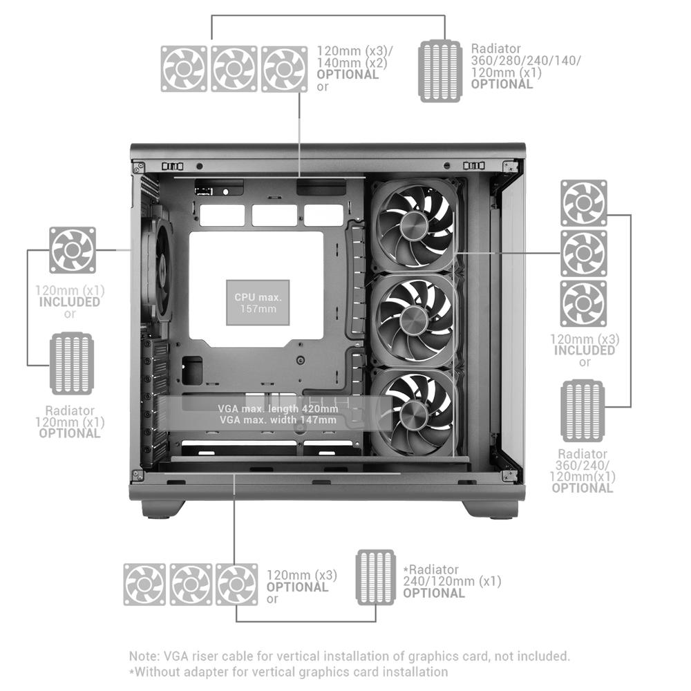 CAJA ORDENADOR MARS GAMING MC-REVPRO ATX ARGB LCD 4.3" CRISTAL TEMPLADO NEGRA
