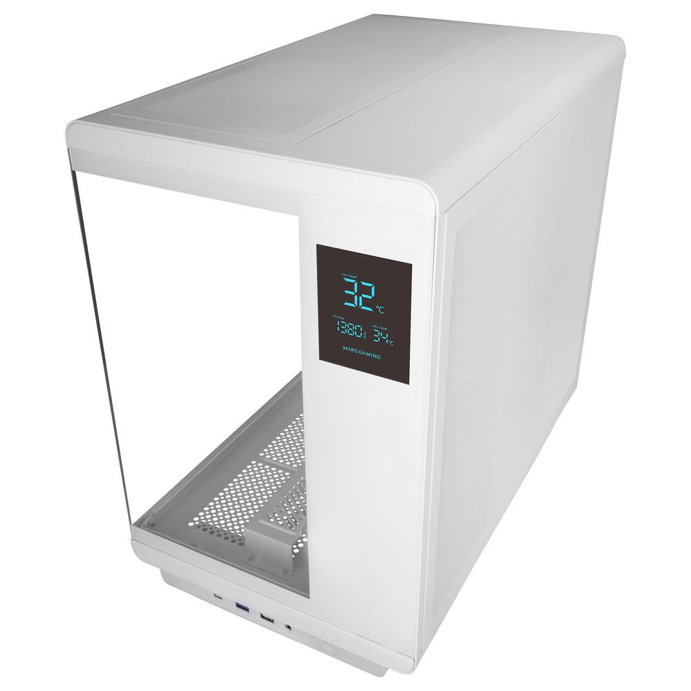 CAJA ORDENADOR MARS GAMING MC-REVPRO ATX ARGB LCD 4.3" CRISTAL TEMPLADO BLANCA