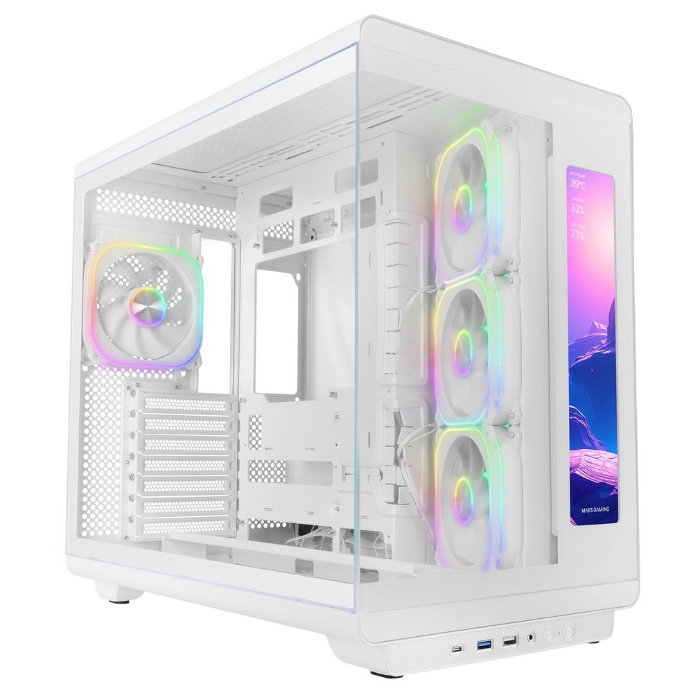 CAJA ORDENADOR MARS GAMING MC-REVMAXW ATX ARGB LCD 11.8" CRISTAL TEMPLADO BLANCA