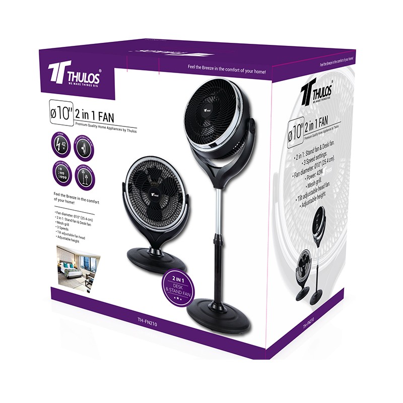 VENTILADOR DE PIE THULOS TH-FN210 25CM 42W SUELO Y SOBREMESA
