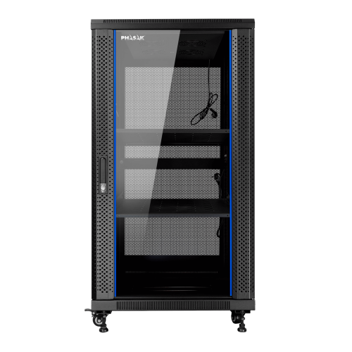ARMARIO RACK DE SUELO 19" PHASAK PRO 27U NEGRO 600x1000 MONTADO PHO 6127